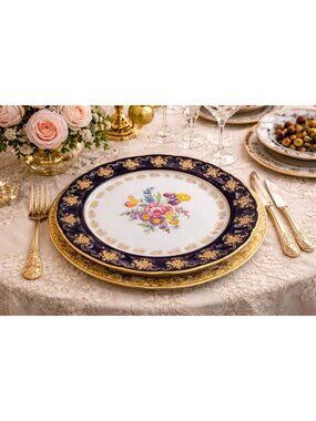 VTG Y2K A.I Czech Republic 10.5" Porcelain Plate Floral Cobalt Blue Multiple